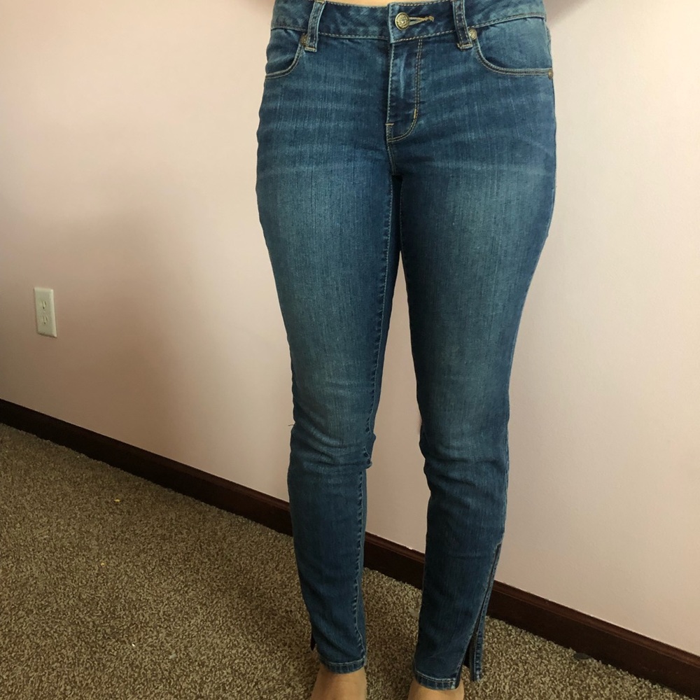Cache Light Blue Low Rise Side Slit Ankle Zip Skinny Stretch Denim Jeans Size 2